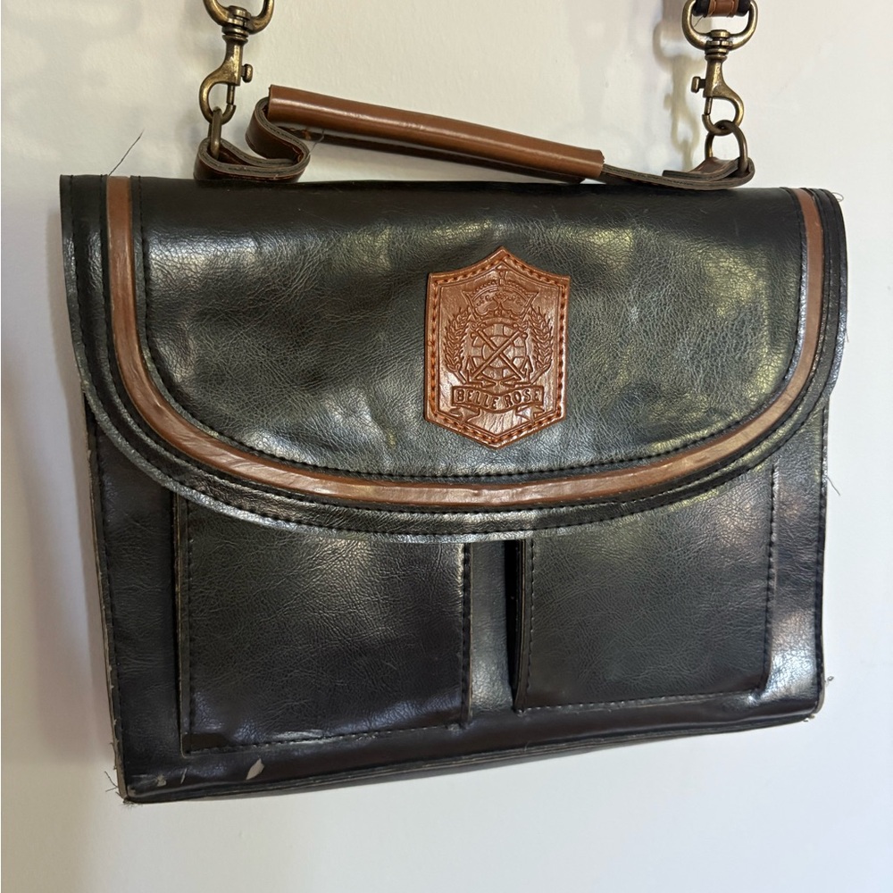 Genuine Leather Black and Brown Satchel
